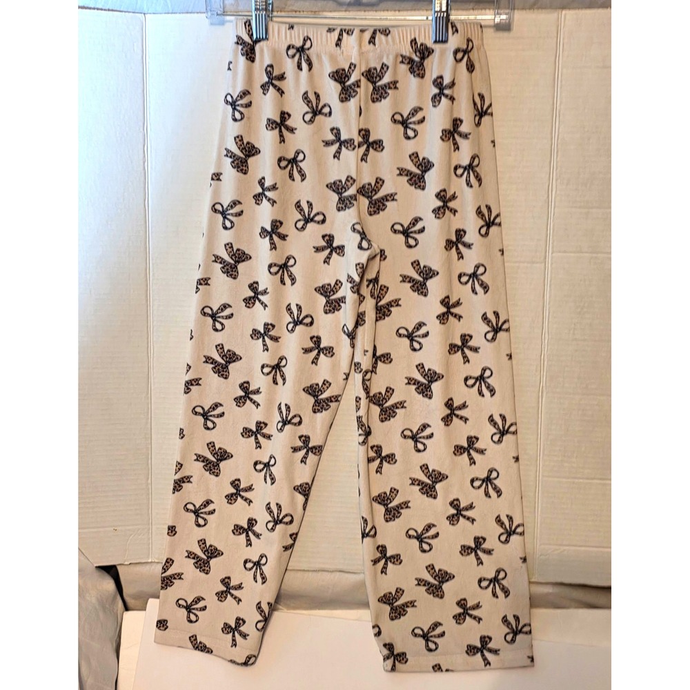 Cat & Jack Girls Jogger Pants Size 10 Beige/Black Bow Fleece Elastic Waist